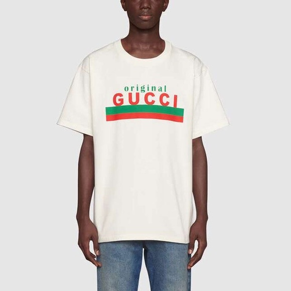 Gucci GG Logo Original Print White Oversized Short Sleeve Tee T Shirt